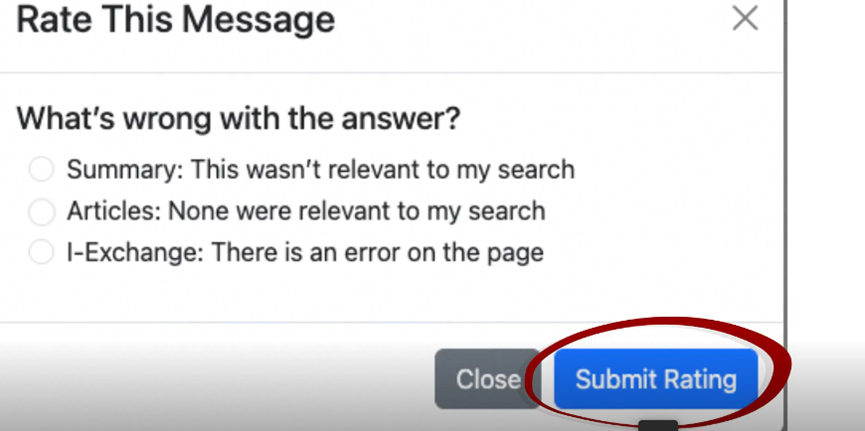 Original Cassi feedback options with vague choices