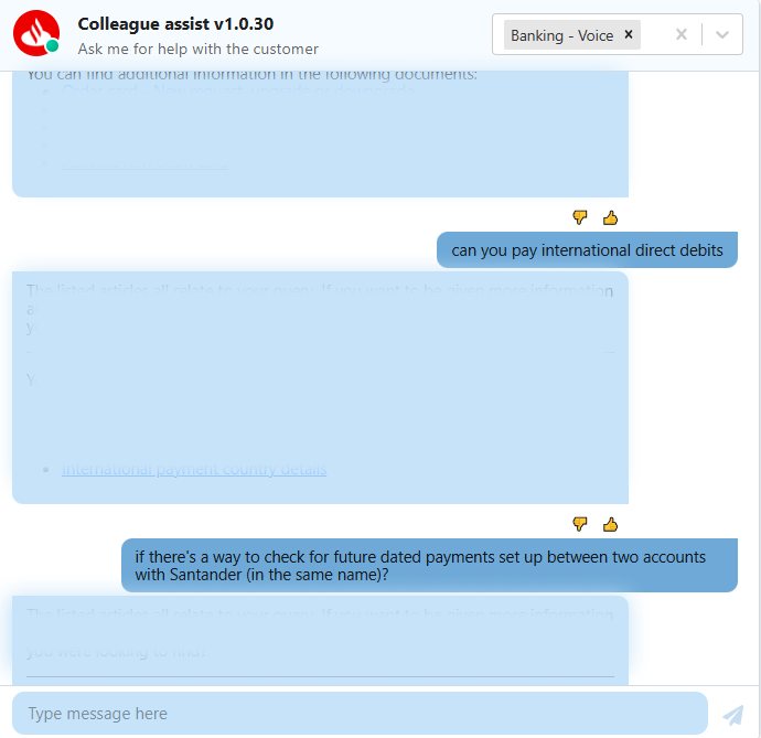 Original Cassi chat window before redesign showing unclear audience selection and quiet feedback icons