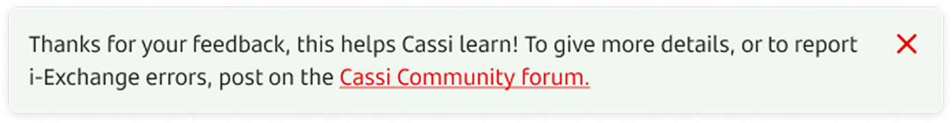 Cassi toast notification option for feedback confirmation