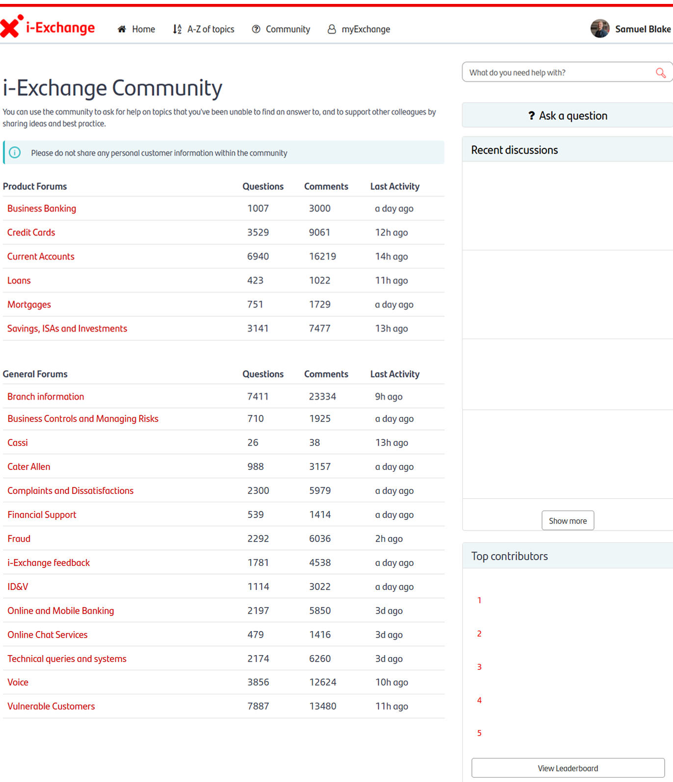 Old Community homepage showing excessive forum data and poor layout