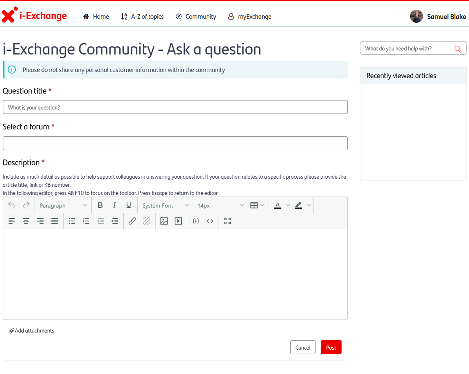 Old Ask a question form showing poor signalling and excessive copy