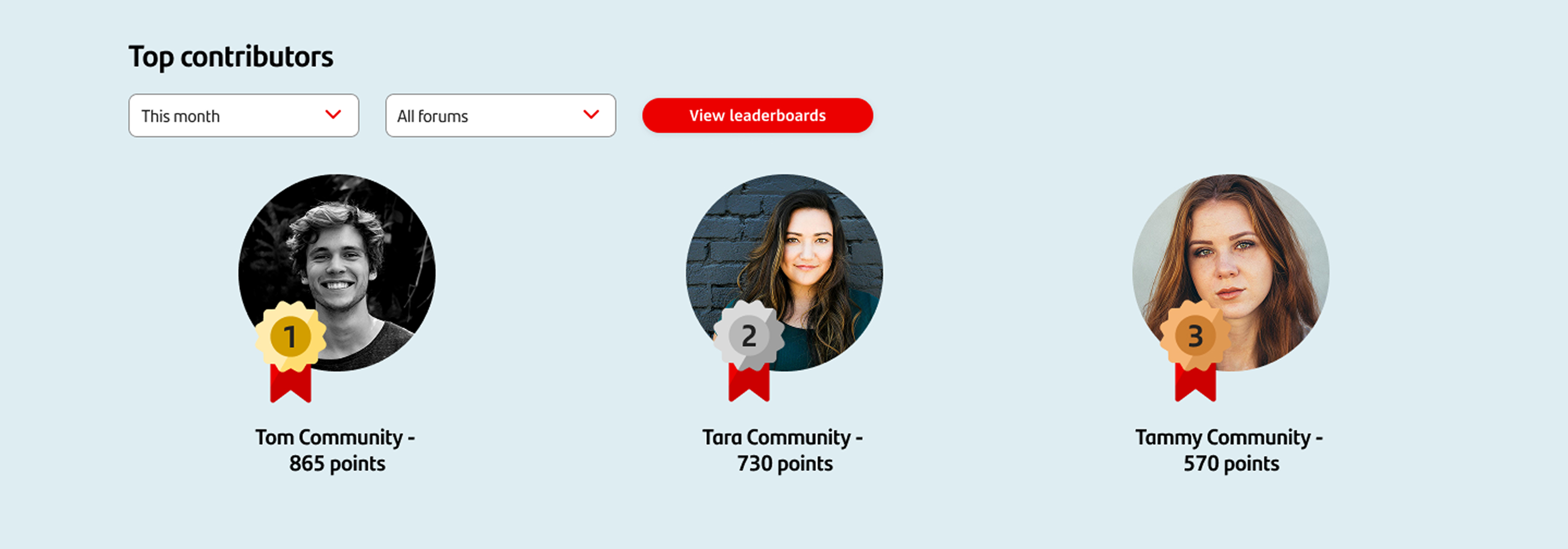 Community leaderboard prototype giving top contributors more prominent recognition