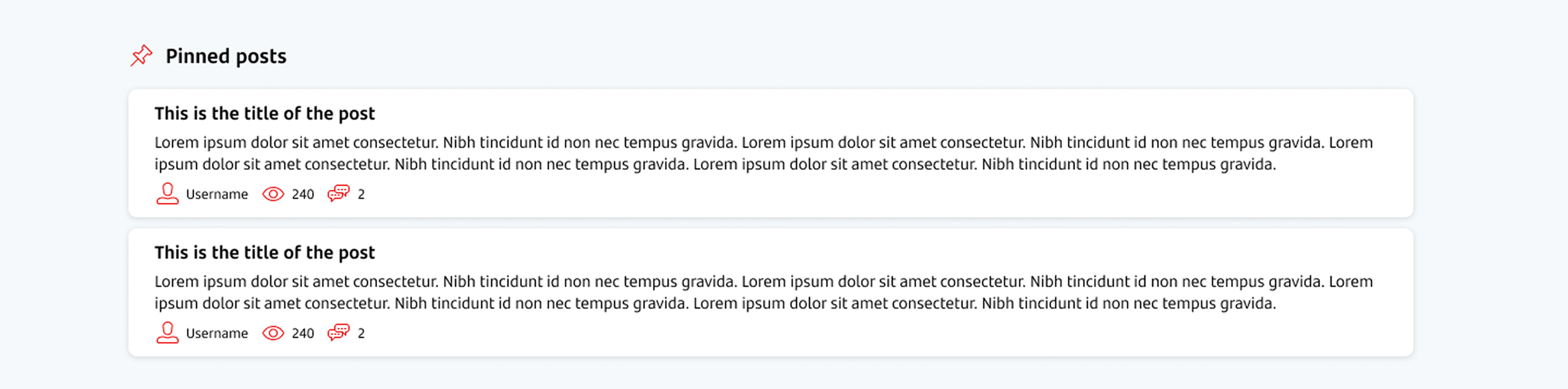 Community pinned posts prototype showing a moderator-promoted post