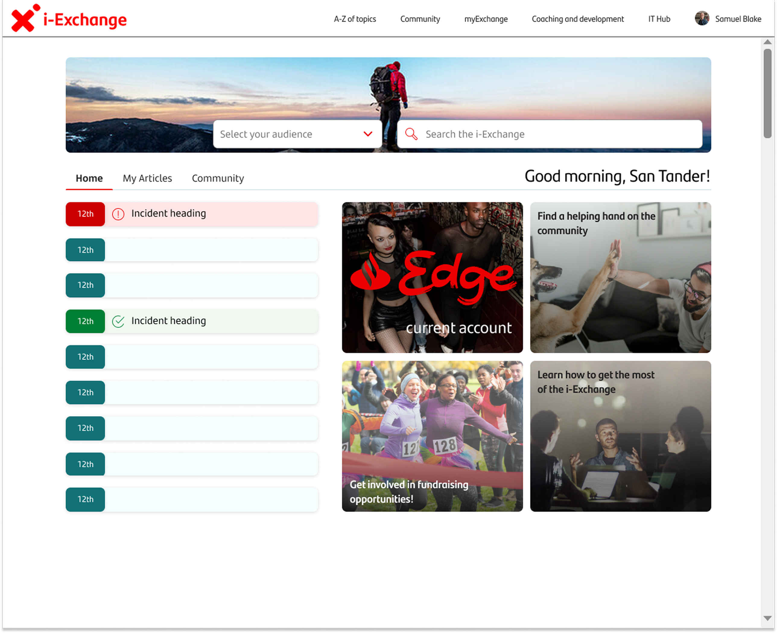 First hi-fi prototype of the redesigned i-Exchange homepage taken into user testing, showing the initial high-fidelity layout before feedback from moderated sessions